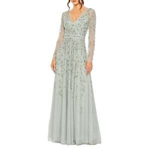 Mac Duggal 9131 Embellished Wrap Over Illusion Long Sleeve Gown Size 10 $798